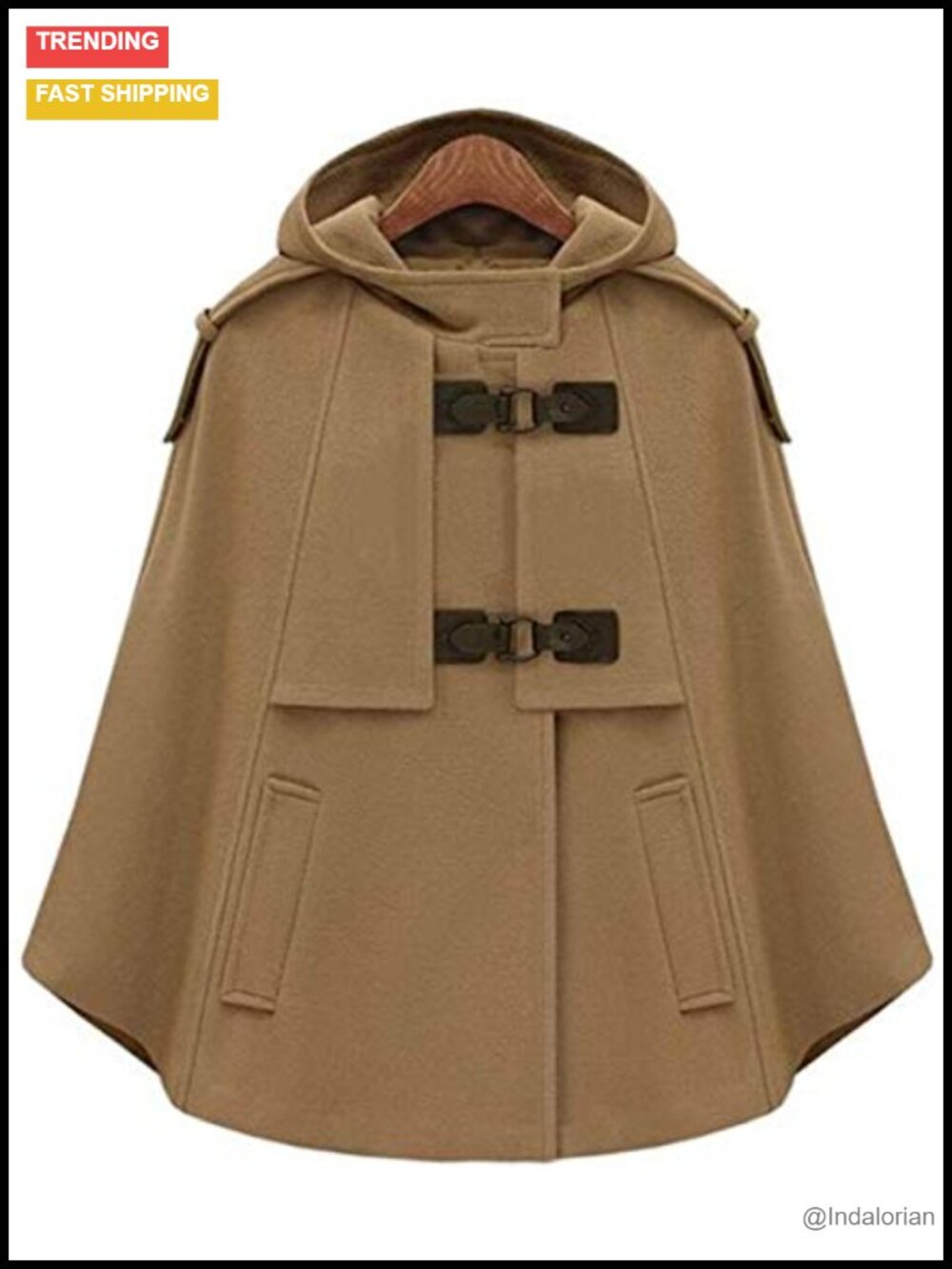 Women's Wool Batwing-Sleeve Hooded Poncho Cape Cardigan Coat